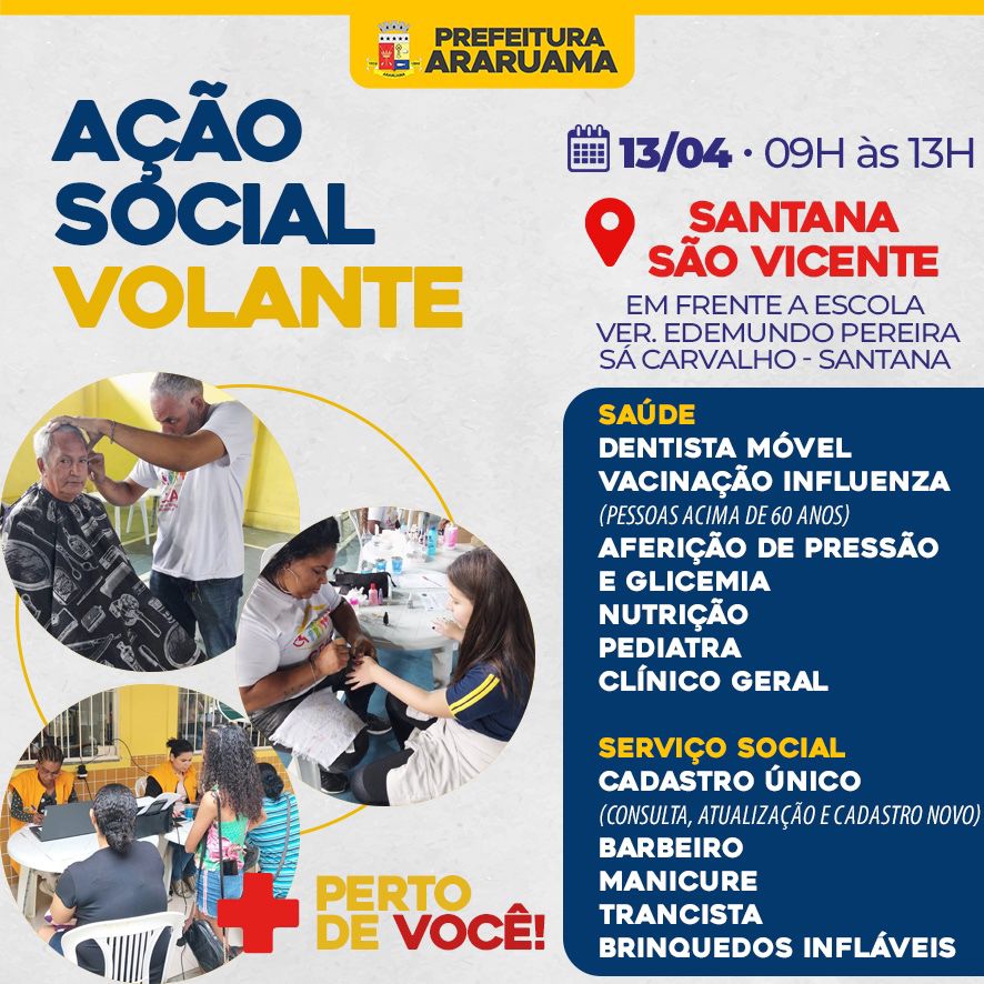 Prefeitura de Araruama vai realizar Ação Social Volante” no bairro Santana, no distrito de São Vicente