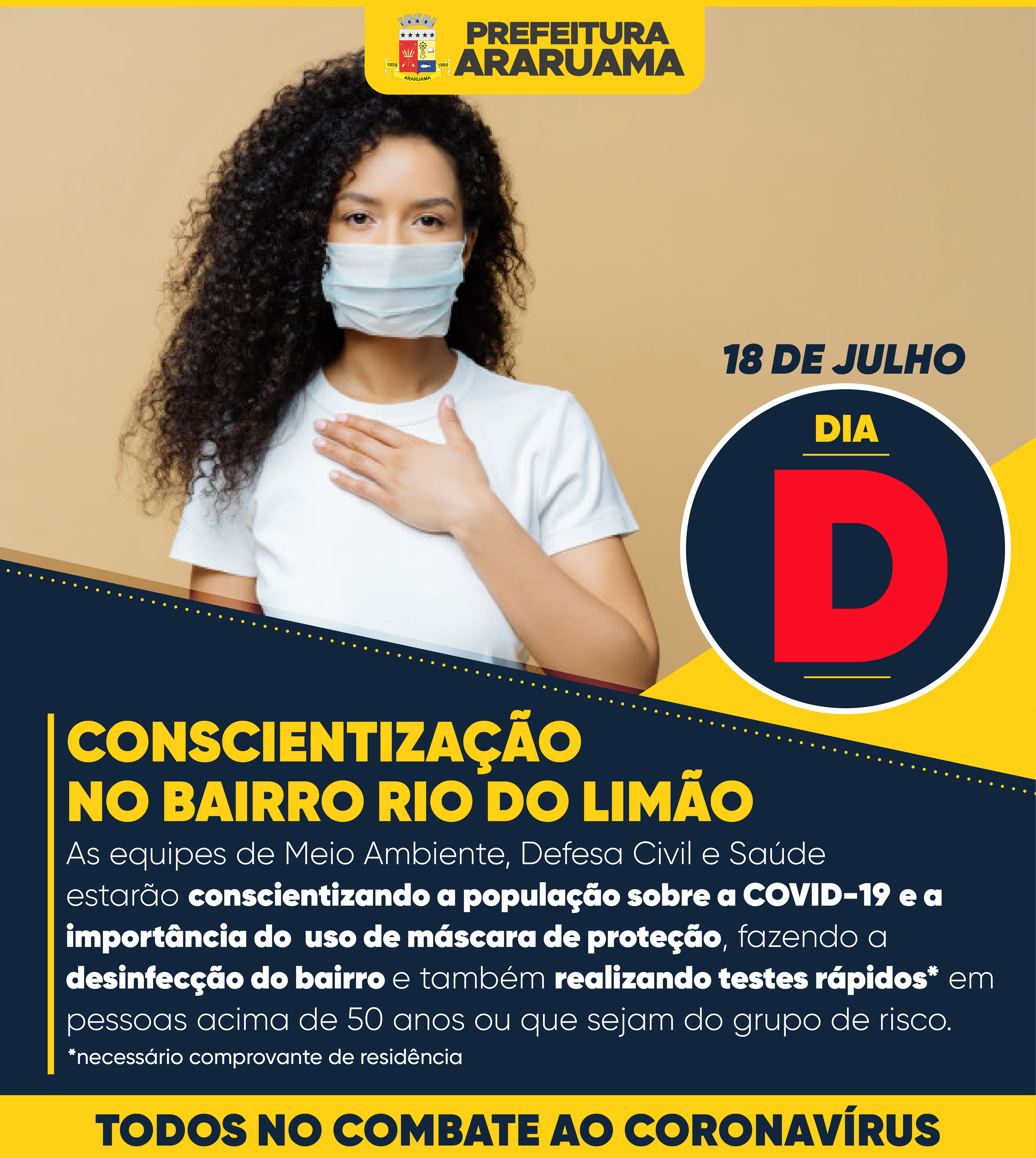 Prefeitura de Araruama vai realizar Dia D de Conscientização sobre os riscos do Coronavírus no bairro Rio do Limão
