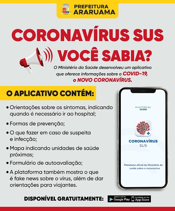 Ministério da Saúde cria aplicativo para informar sobre o COVID-19 (NOVO CORONAVÍRUS)