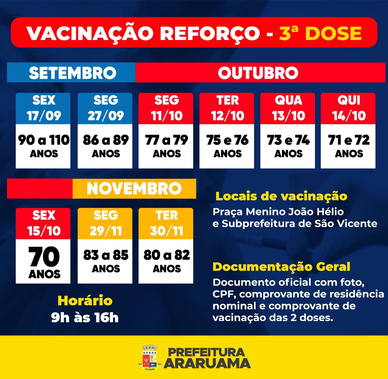 Calendário de vacinação da segunda dose para o distrito de São Vicente