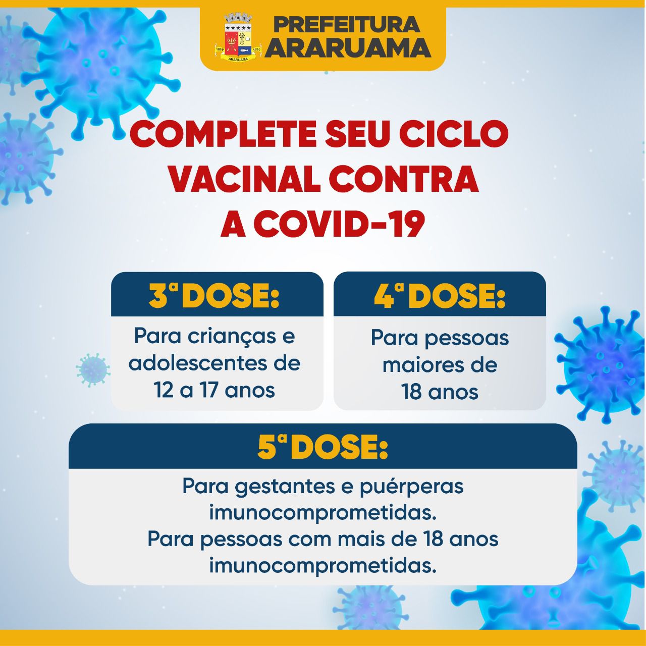 Prefeitura divulga cronograma do Ciclo de Vacinação contra a Covid-19 no município