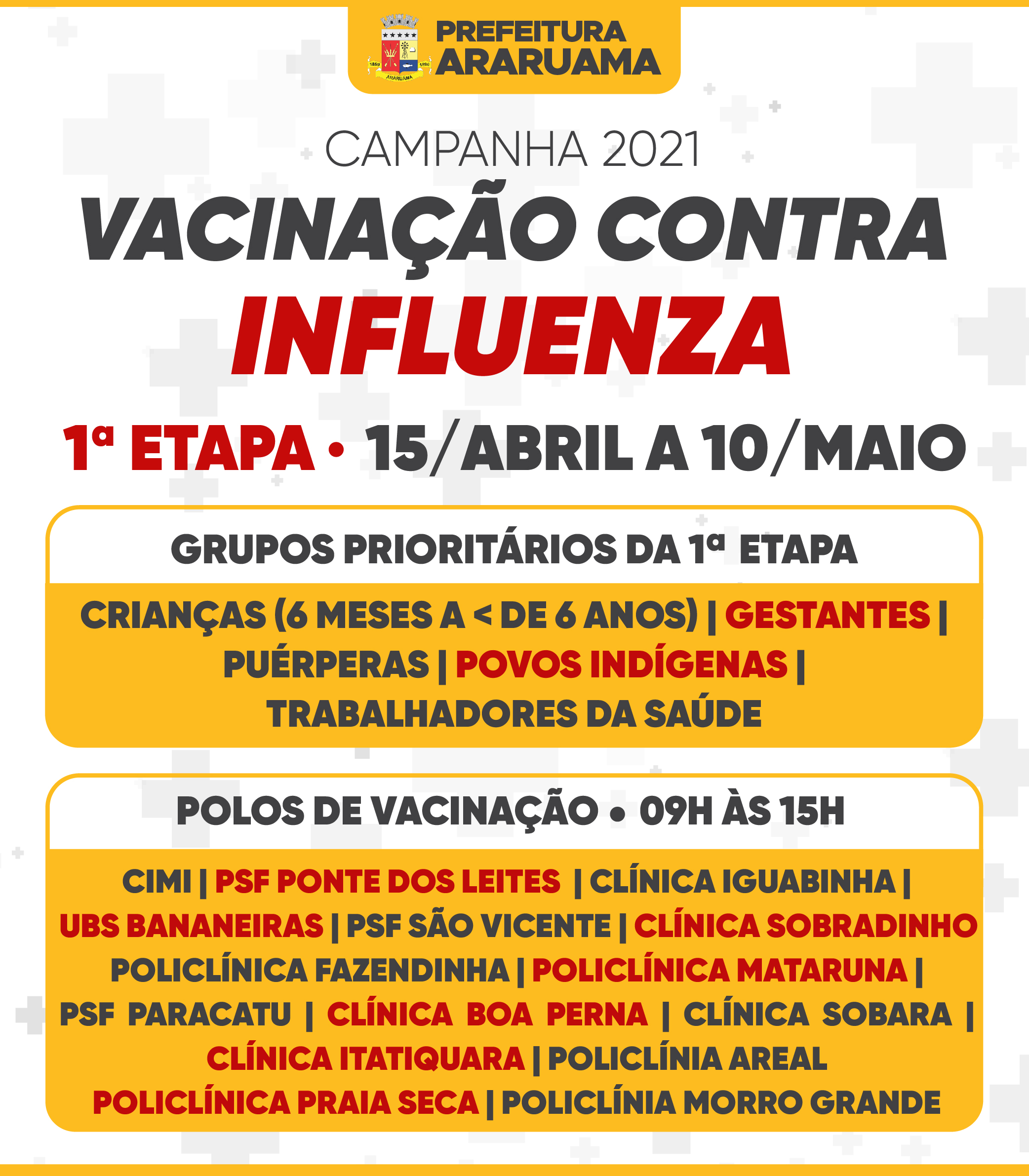 Prefeitura de Araruama vai iniciar vacinação contra a gripe nesta quinta-feira