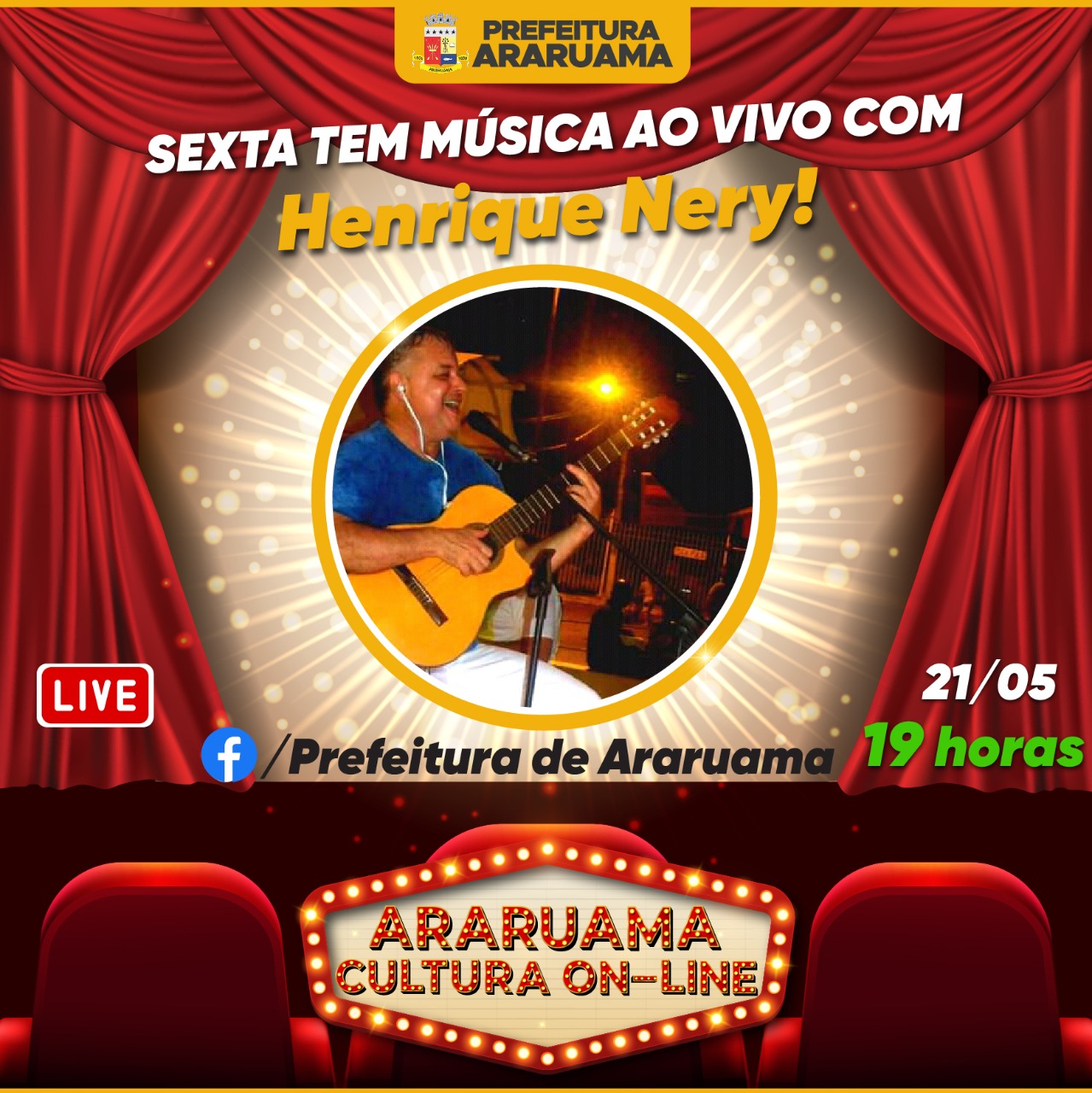 Cantor Henrique Nery vai se apresentar no palco do “Araruama Cultura On-line”, nessa sexta-feira