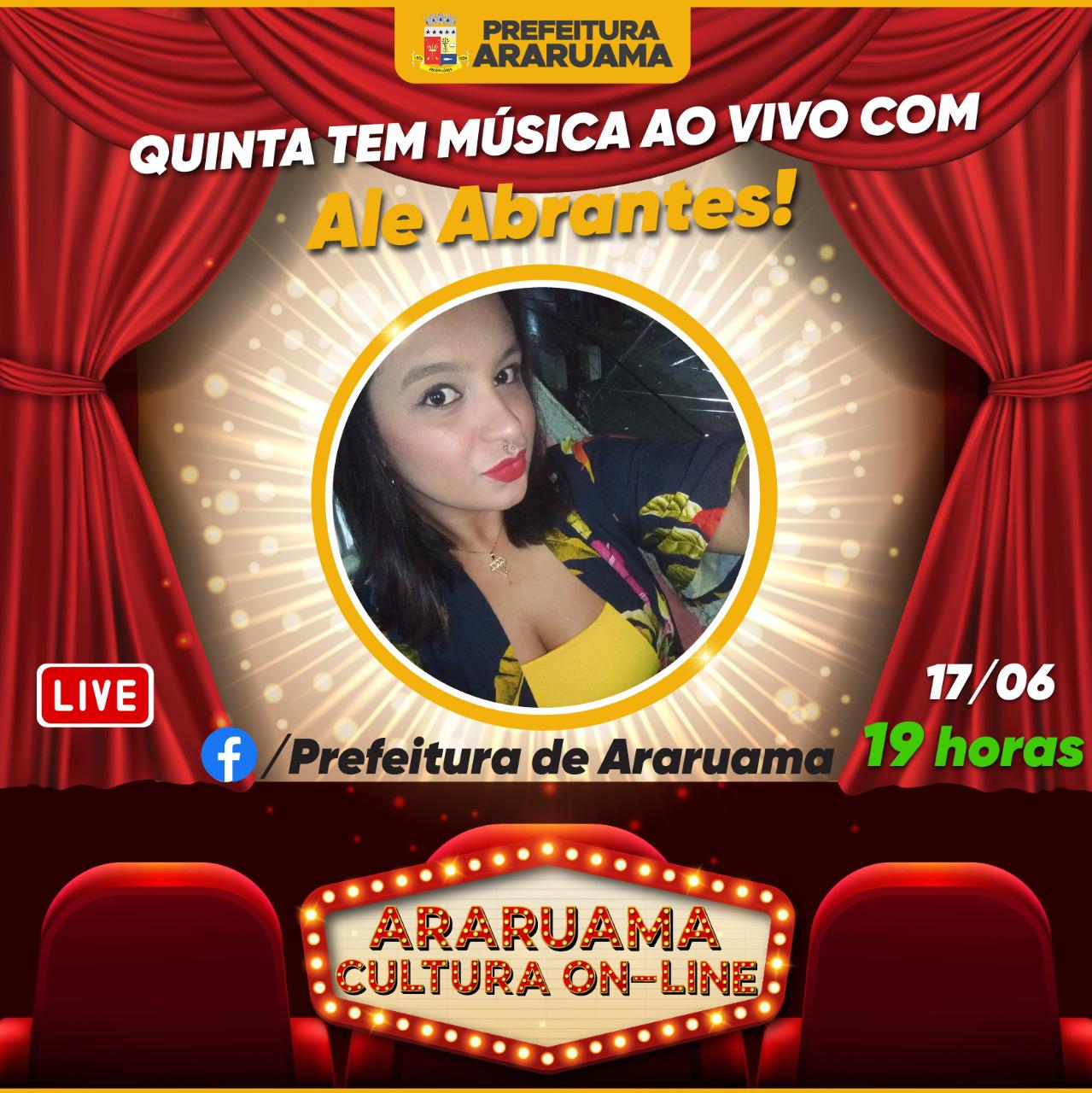 “Araruama Cultura On-line” traz show da cantora Ale Abrantes, nessa quinta-feira