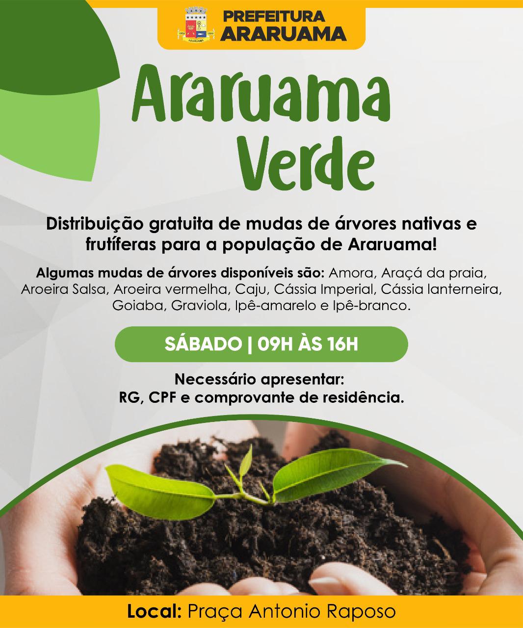 Prefeitura vai realizar a distribuição gratuita de mudas à população, com o projeto Araruama Verde