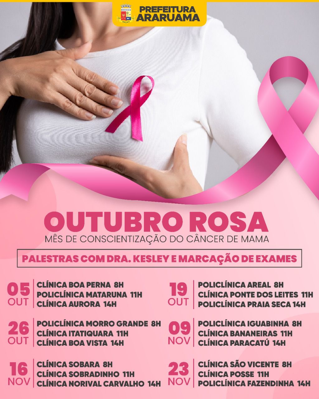 Palestras e realização de exames de mamografia vão marcar o “Outubro Rosa” em Araruama