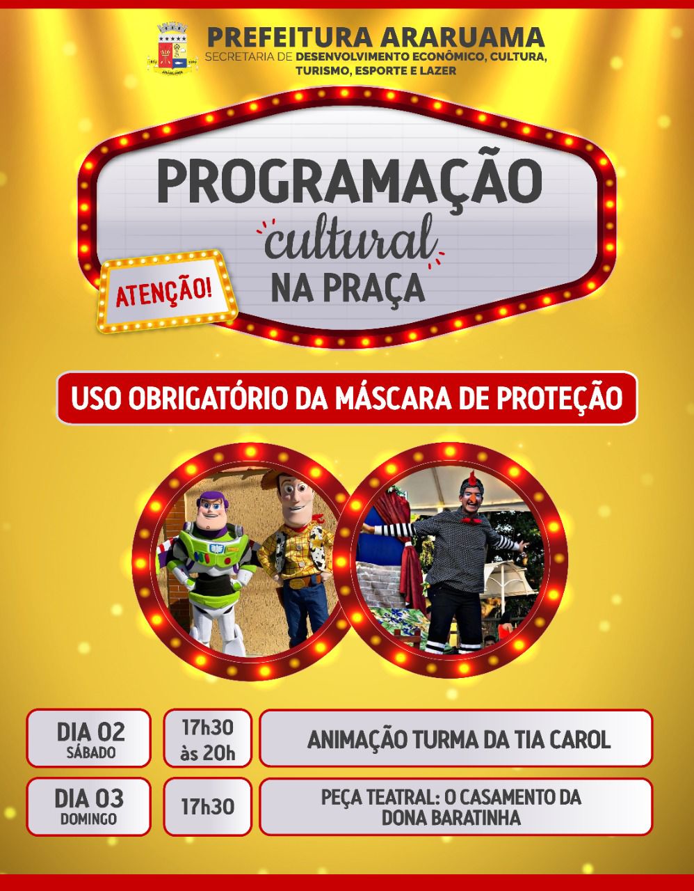 “Programação Cultural na Praça” vai levar diversão e cultura nesse fim de semana em Araruama