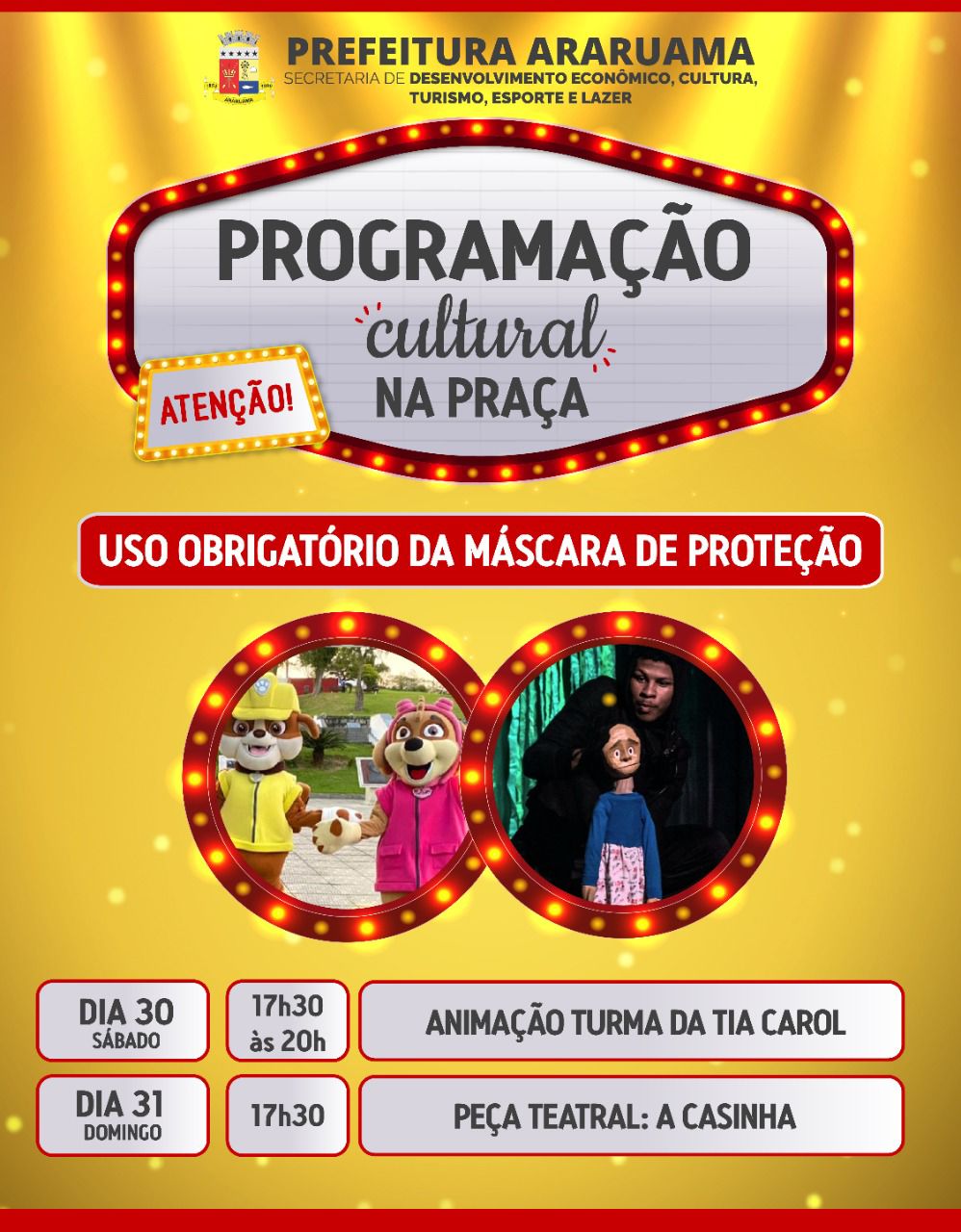 “Programação Cultural na Praça” vai animar o público infantil nesse fim de semana em Araruama