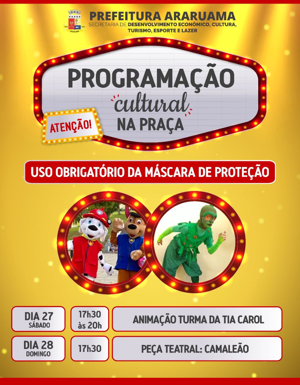 “Programação Cultural na Praça”  promove mais um fim de semana de diversão e arte, em Araruama