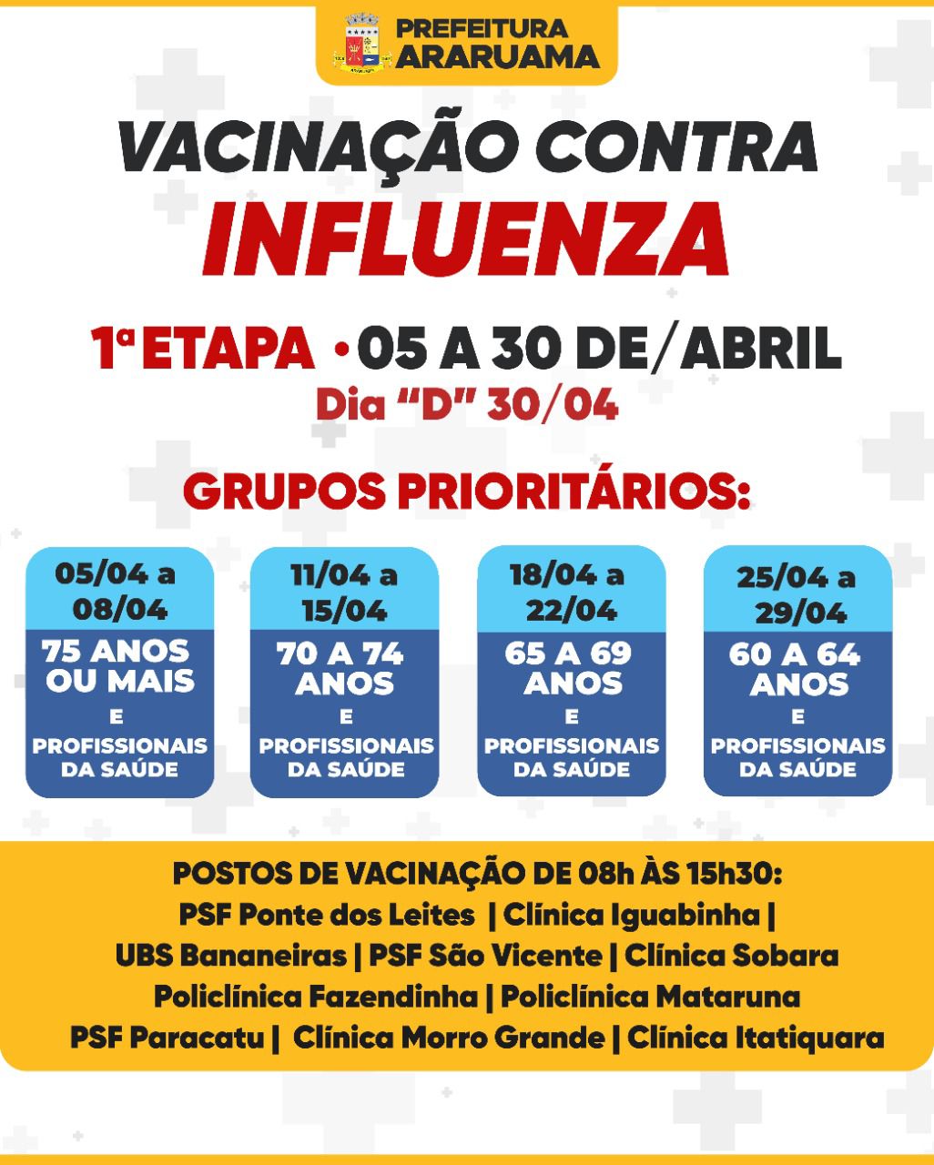 Prefeitura vai iniciar vacinação contra a gripe em Araruama