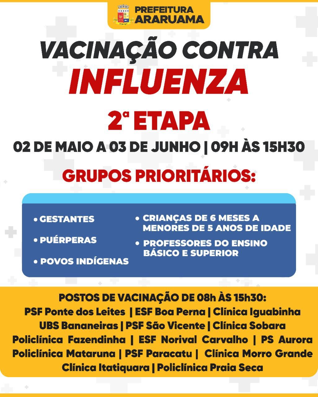 Prefeitura inicia segunda etapa da vacinação contra a gripe em Araruama