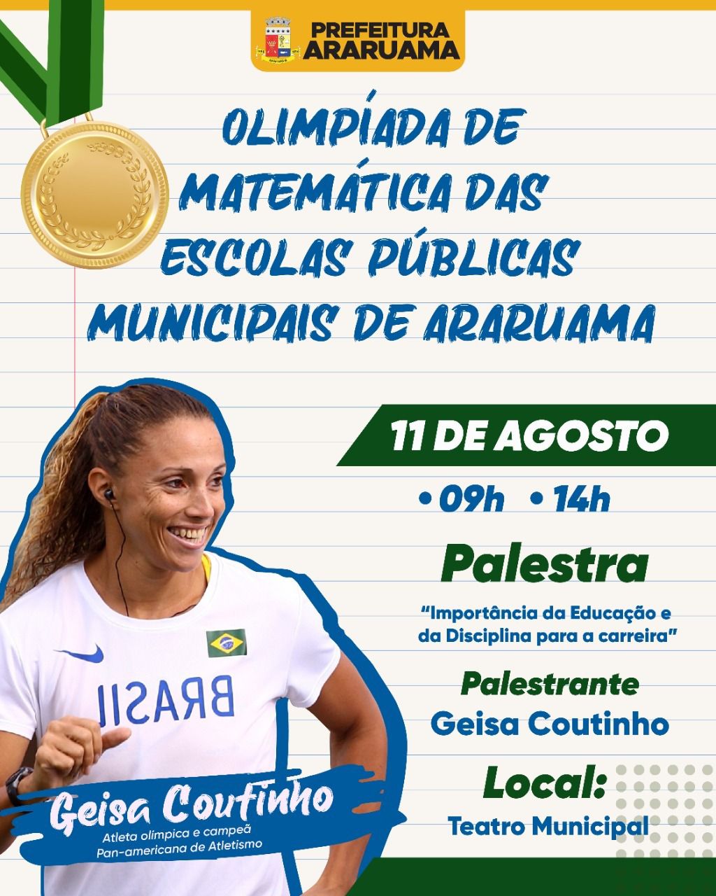 Palestra com atleta olímpica de Araruama marca a segunda etapa da “Olimpíada Municipal de Matemática das Escolas Públicas”