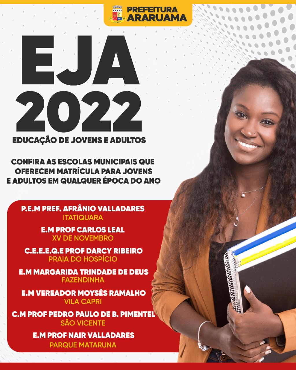 Escolas Municipais de Araruama estão com matrículas abertas para o EJA (Educação de Jovens e Adultos)