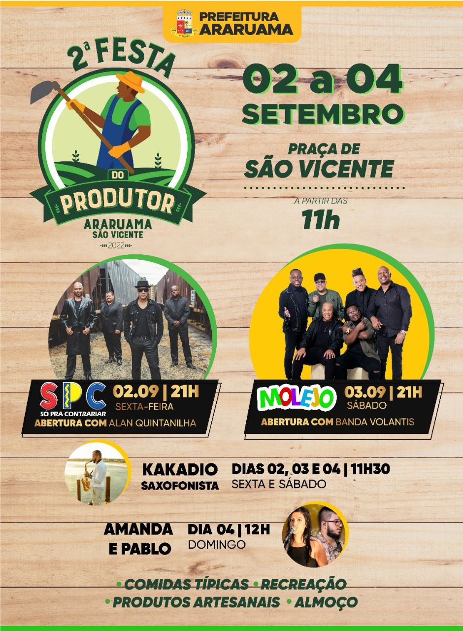Prefeitura de Araruama vai realizar a “2ª Festa do Produtor” em São Vicente, com vários shows musicais