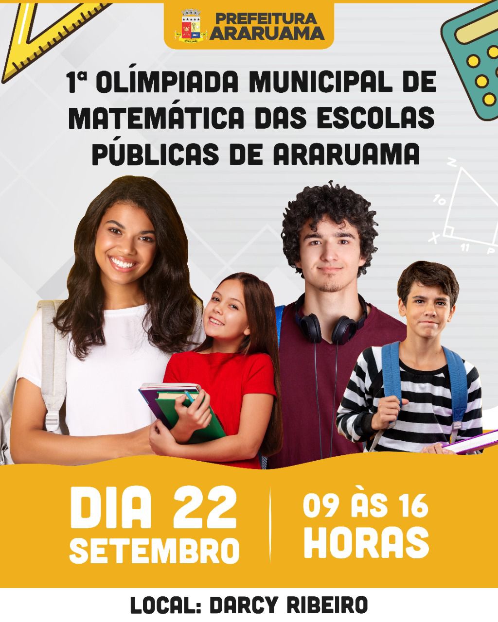 Prefeitura de Araruama vai realizar a etapa final da 1ª Olimpíada de Matemática das Escolas Públicas Municipais