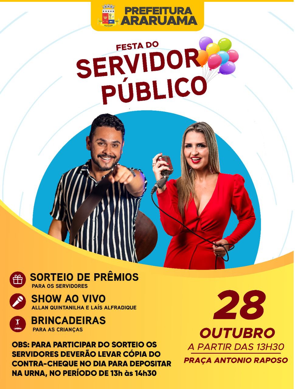 Prefeitura de Araruama vai realizar a tradicional “Festa do Servidor Público”, na praça Menino João Hélio