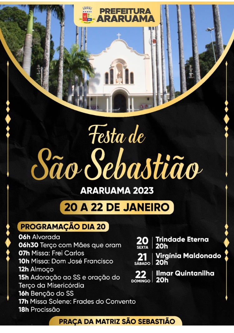 Festa de São Sebastião 2023 em Araruama vai contar com alvorada, procissão e shows musicais
