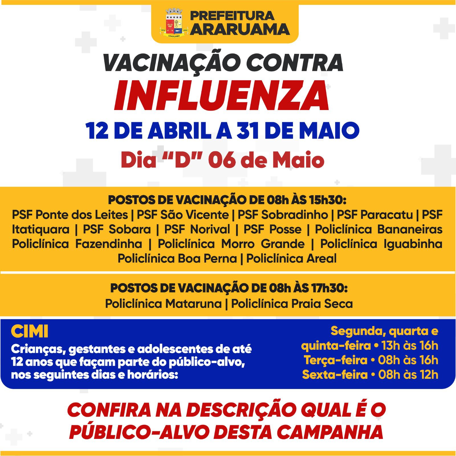 Prefeitura de Araruama inicia vacinação contra a gripe nessa quarta-feira
