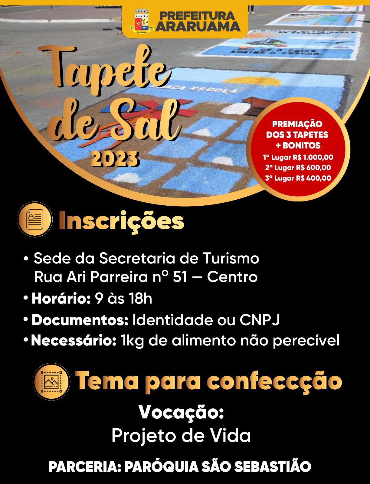 Prefeitura abre inscrições para confecção dos tapetes de sal em comemoração ao Corpus Christi