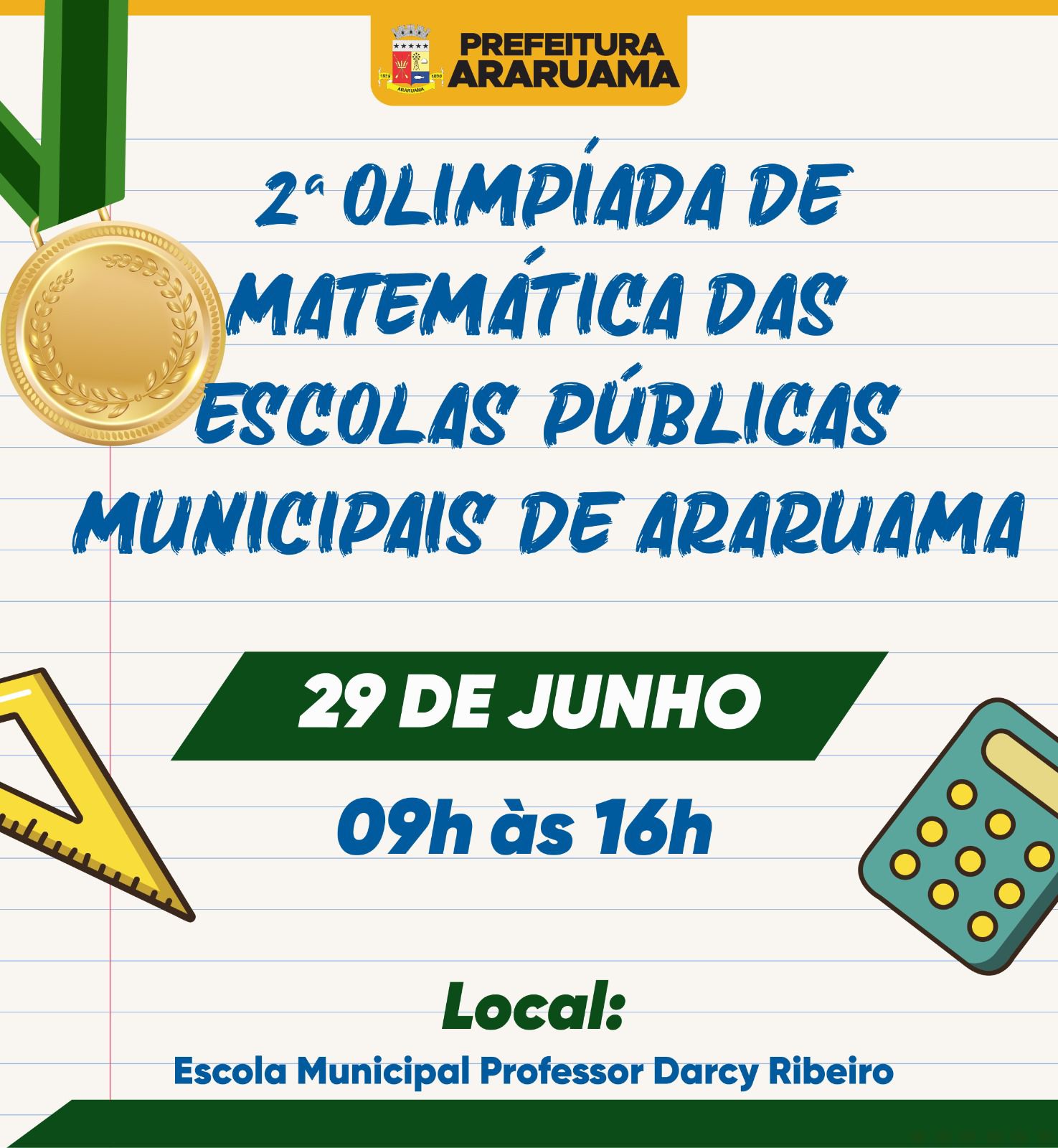 Prefeitura de Araruama vai realizar a etapa final da 2ª Olimpíada de Matemática das escolas municipais