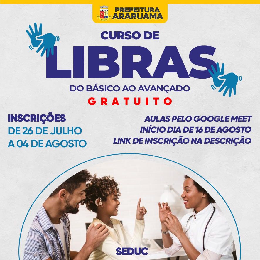 Prefeitura vai abrir inscrições para o curso gratuito de Libras (Língua Brasileira de Sinais) a partir dessa quarta-feira, 26
