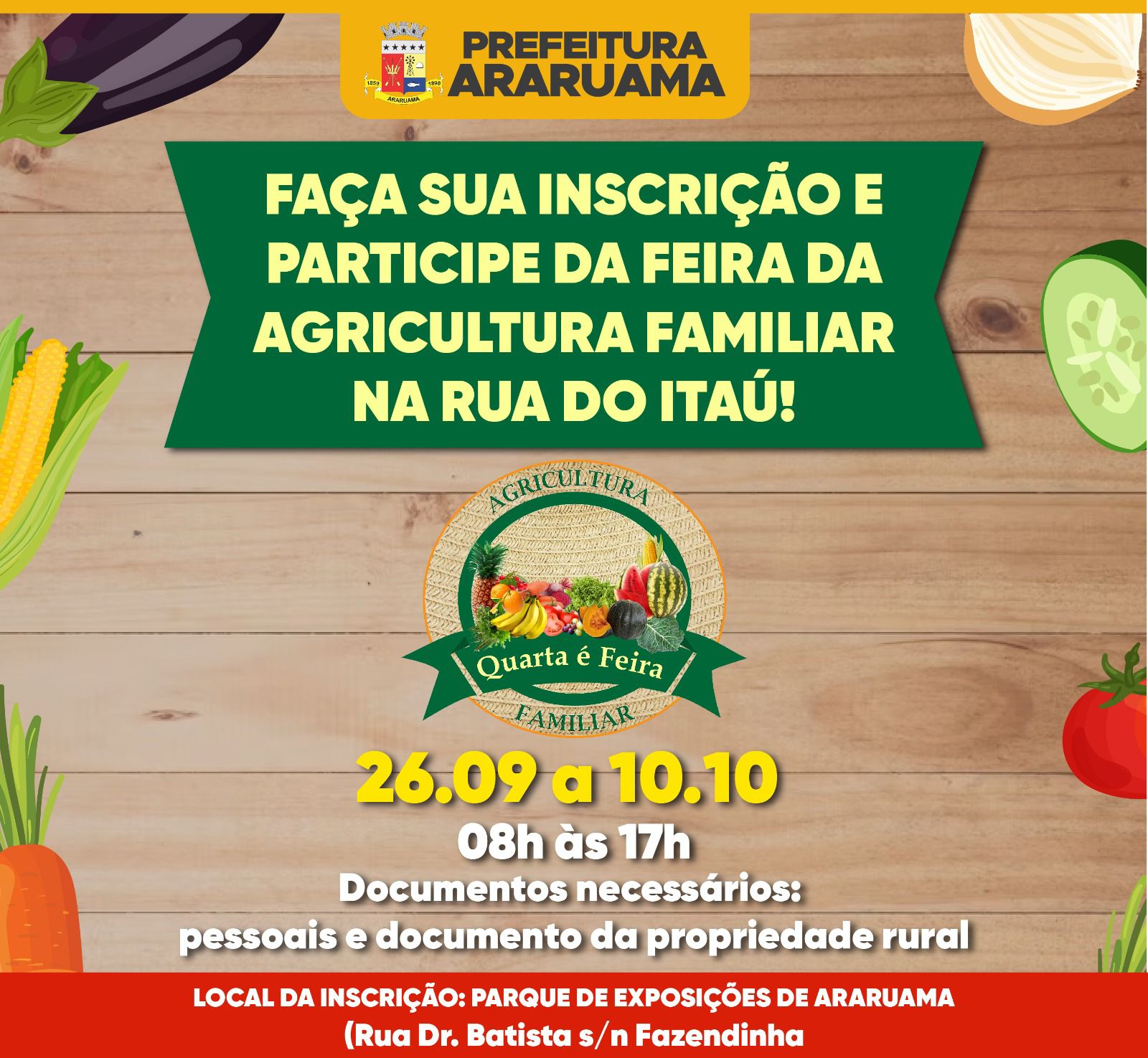 Prefeitura abre inscrições para agricultores que queiram participar da “Feira da Agricultura Familiar”