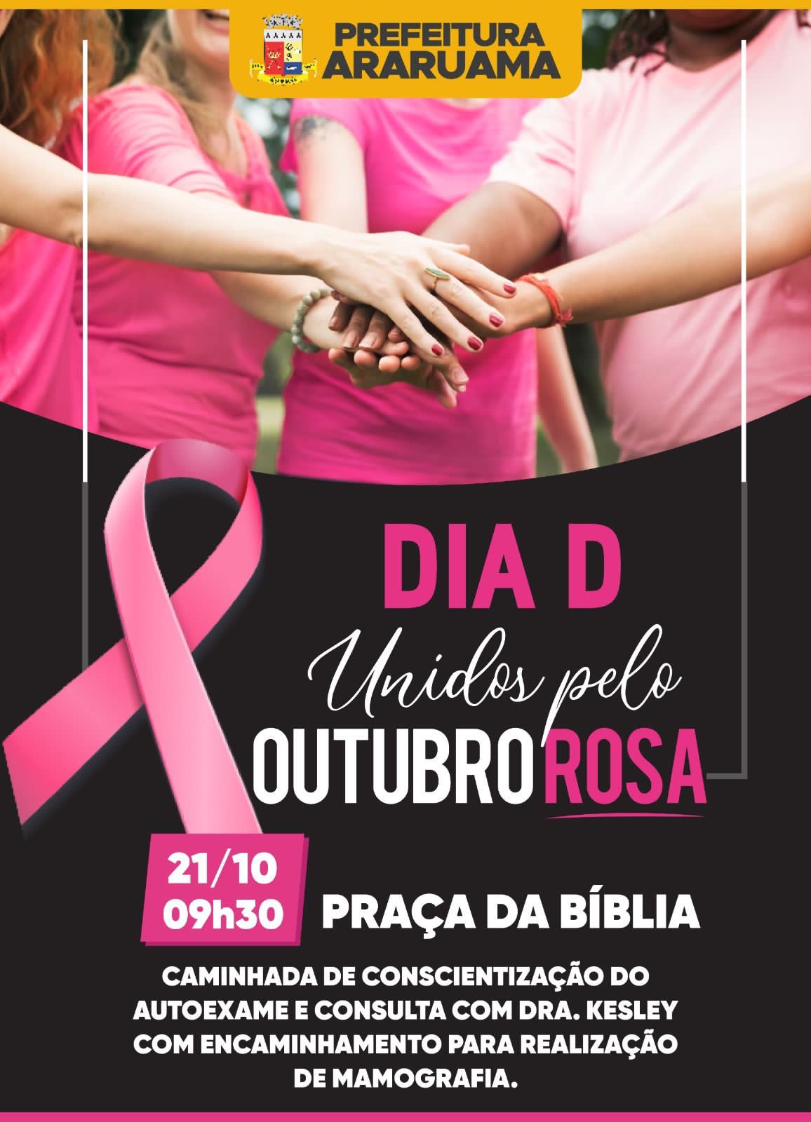 Prefeitura vai realizar ações durante todo o mês do “Outubro Rosa” para alertar sobre a importância da prevenção ao câncer de mama