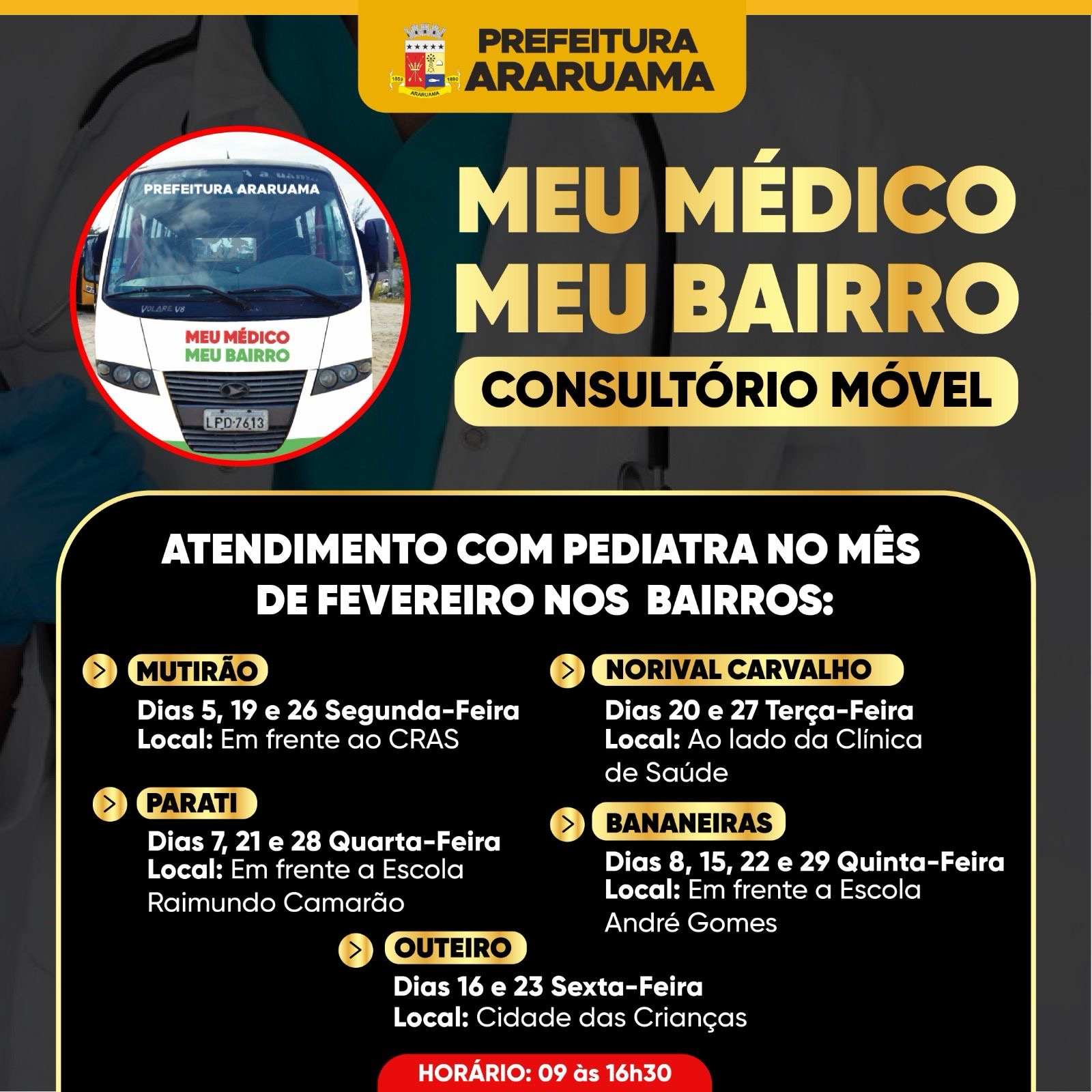 Programa “Meu Médico, Meu bairro” vai levar atendimento de pediatra a 5 bairros de Araruama nesse mês de fevereiro