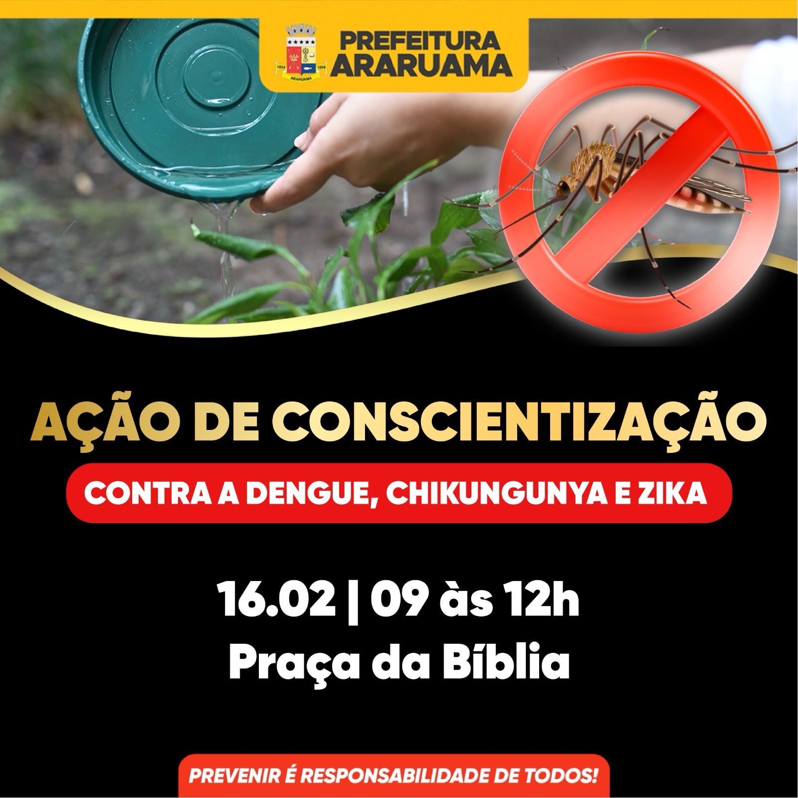Prefeitura vai realizar uma ação de combate à dengue na Praça da Bíblia nessa sexta-feira