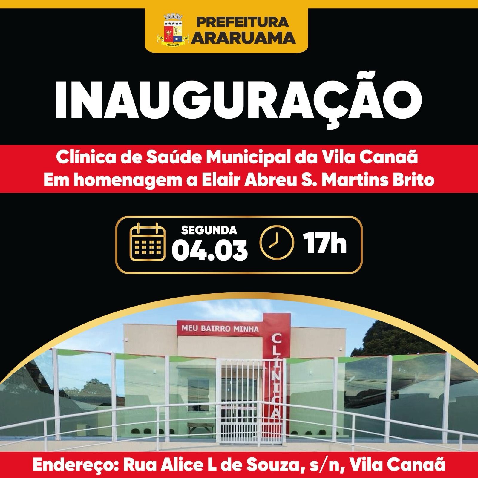 Prefeitura vai inaugurar a Clínica Municipal de Saúde da Vila Canaã, na próxima segunda-feira