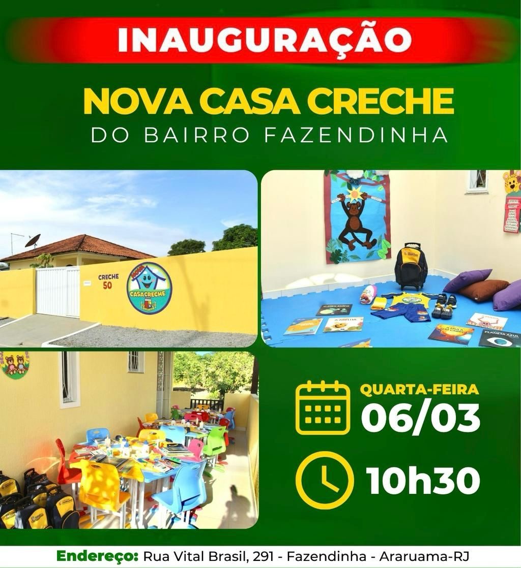 Prefeitura de Araruama vai inaugurar a oitava Casa Creche no bairro Fazendinha