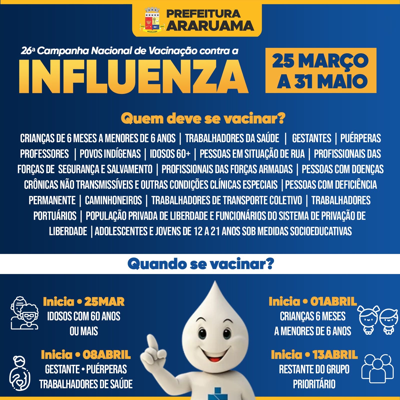 Prefeitura de Araruama vai iniciar a Campanha Nacional de Vacinação contra a Gripe na próxima segunda-feira