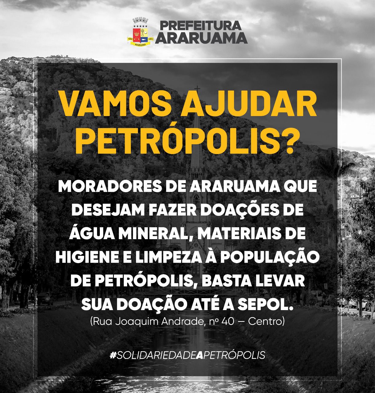 Araruama disponibiliza ponto para arrecadar doações às vítimas de Petrópolis