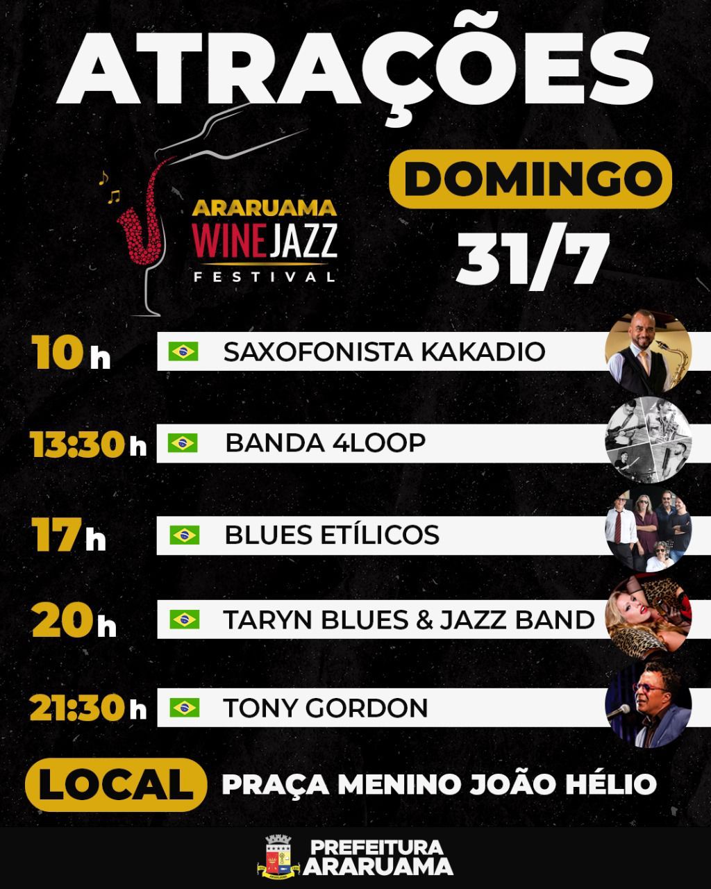 “Araruama Wine Jazz Festival” chega ao último dia com apresentações musicais nos três diferentes palcos
